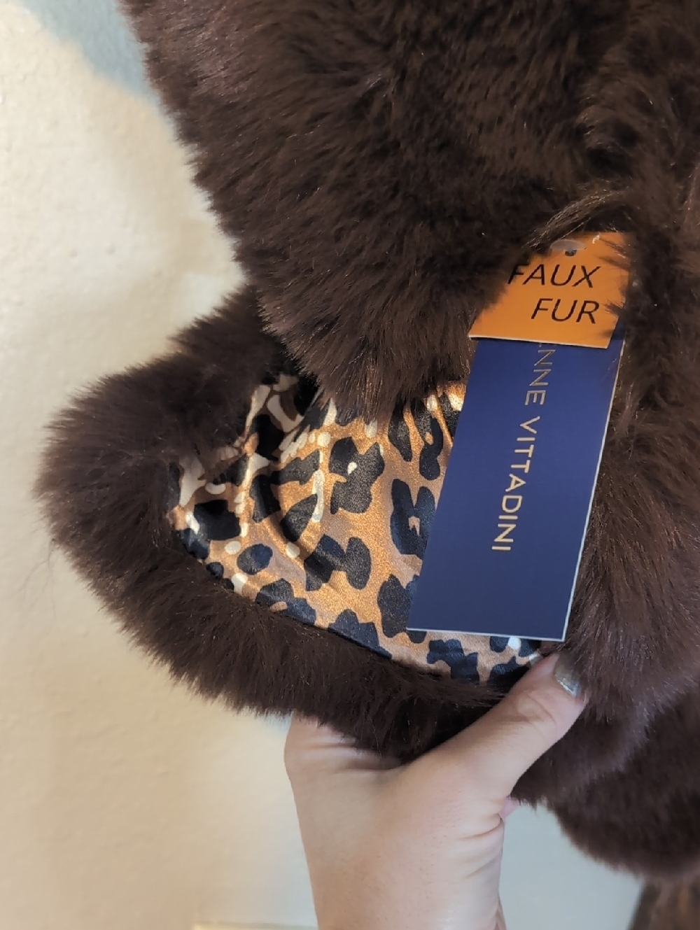 Adrienne Vittadini Brown Faux Fur Scarf - Picture 3 of 5